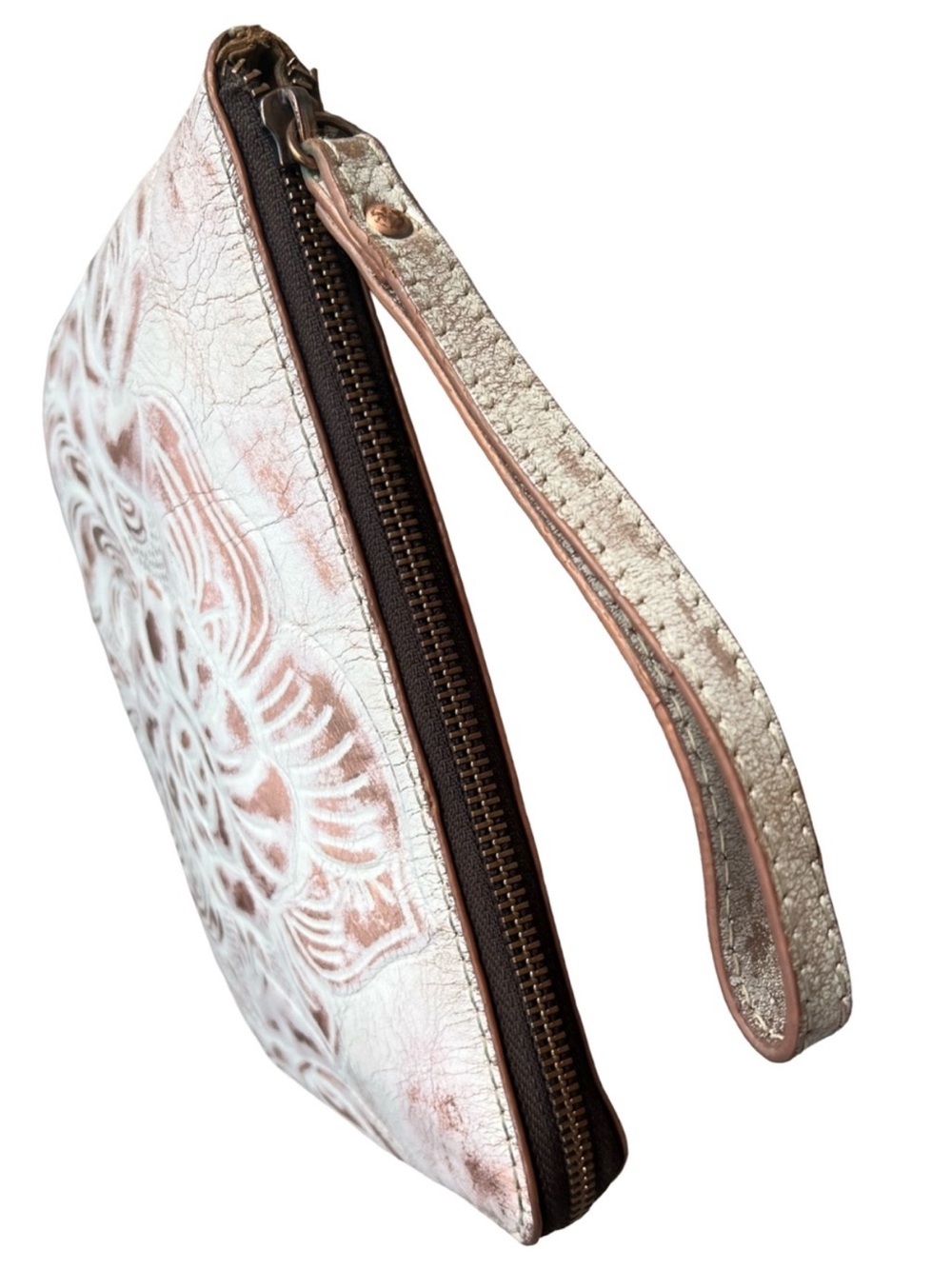 Patricia Nash White & Rose Gold Embossed Floral Wristlet - Picture 5 of 8